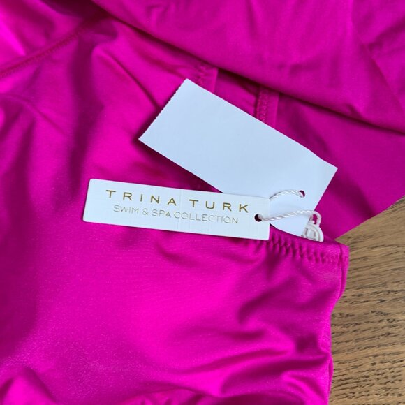 Trina Turk Monaco Ruffle Bandeau One Shoulder Swim Bikini Top Hot Pink Size 8 - Picture 5 of 8